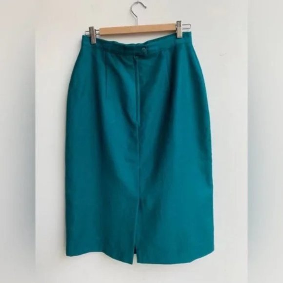 [SOLD] VINTAGE 100% Wool 50's Teal Aqua Jewel Tone High waisted Pencil Skirt - Picture 2 of 10